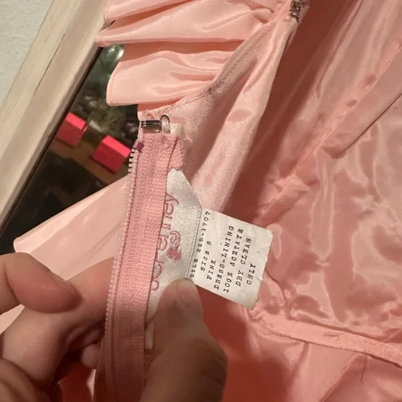 80s Vintage JC Penneys Elegant Pink Ruffled with Sequin Detail Dress - Picture 6 of 6